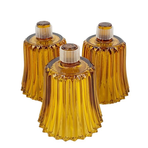 3 Homco Peg Votive Cup Candle Holder Amber Glass Ribbed Autumn Fall Home Decor - Picture 5 of 10